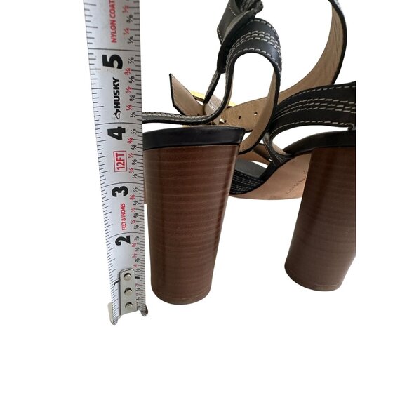 VERONICA BEARD Navy Leather Stacked Ankle Strap Heels Size 8 - Picture 5 of 8